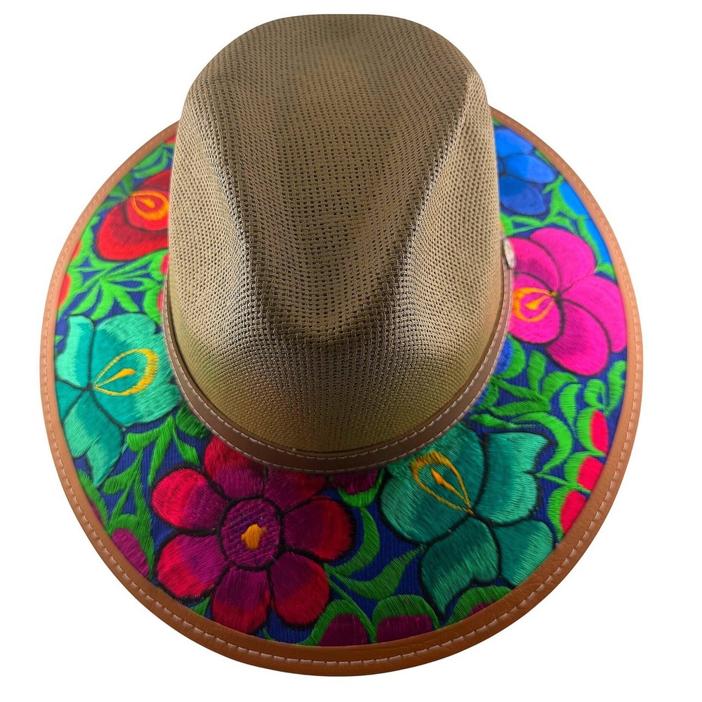 Boho Floral Embroidered Wide Brim Hat Festival Rancher Western Style